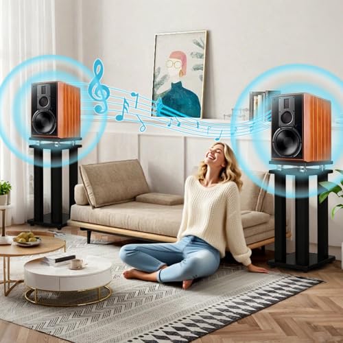 TTYXSUEPT 17in Heavy Duty Speaker Stands Pair up to 110lbs, Vibration-Absorbing MDF Design Surround Sound Stand for Home Theater Studio, Holds Bookshelf & Satellite Speaker Large Speaker (Black, 17inch) - Image 3