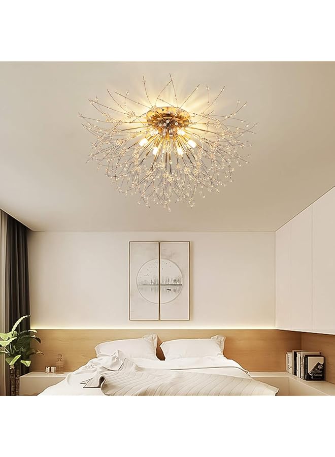Garwarm Firework Chandeliers 6 Lights Sputnik Ceiling Lamp Modern Semi Flush Mount Crystal Ceiling Lighting 62Cm Led Ceiling Light Fixtures For Living Room Dining Room Gold 4000K Bulbs Are Included  - Image 2