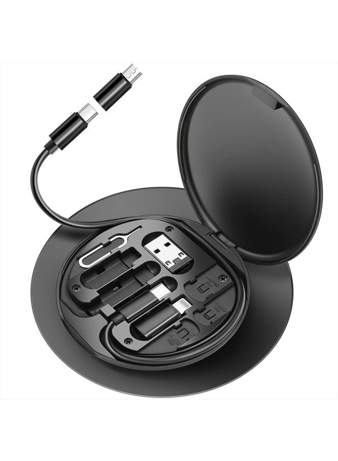 HESIMING مجموعة محول USB C إلى Lightning، حافظة كابل شحن متعددة محول USB C إلى Type C/iOS/جهاز Micro، مجموعة كابل بيانات السفر تحتوي على تخزين للبطاقات وحامل للهاتف ودبوس إخراج الدرج (أسود) - Image 1