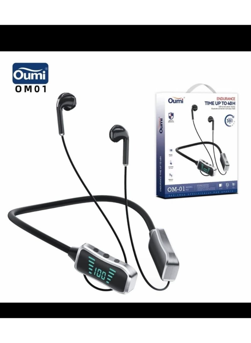 سماعات أذن بلوتوث حول الرقبة من أومي OM-01 مع منفذ شحن تايب سي وشاشة عرض رقمية - Image 2