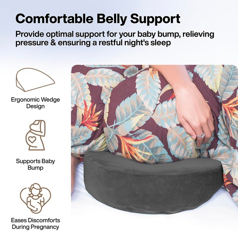 FOVERA Pregnancy Pillow for Pregnant Women | Memory Foam Maternity Pillow Wedge for Supporting Belly, Back During Pregnancy - Provides Soft-Support to The Baby Bump (Dark Grey) - Image 3
