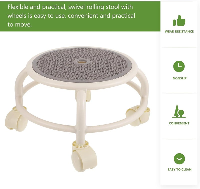 DECHOUS Pedicure Low Stool with Wheels, Small Rolling Swivel Stool for Home and Salon Use, Gray Low Profile Pedicure Chair for Manicure and Foot Care - Image 4