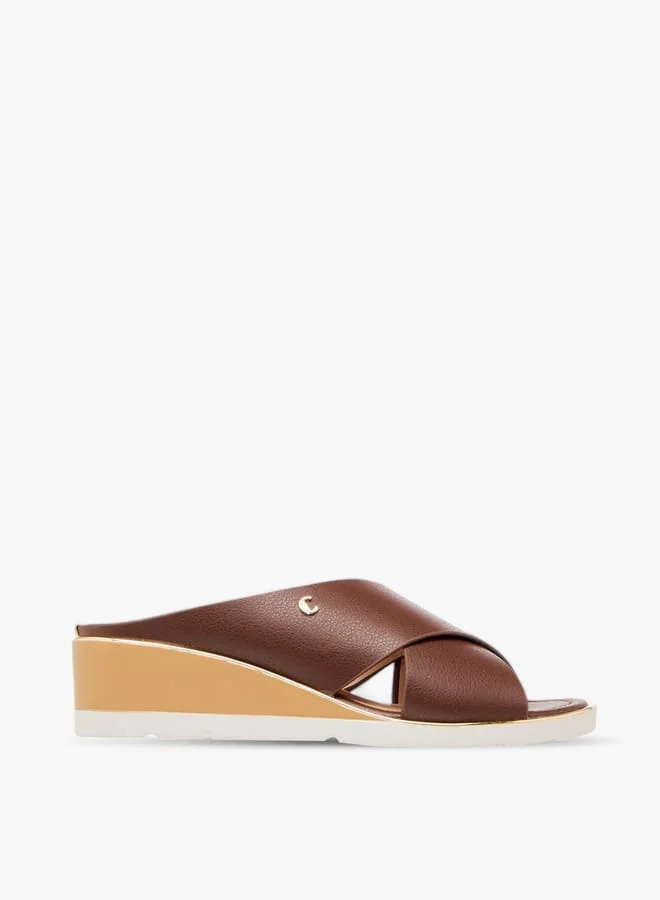 Womens Solid Cross Strap Sandals With Wedge Heels