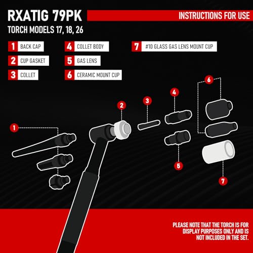 RX WELD 79PCS TIG Welding Accessories Torch Kit Stubby Gas Lens #10#12 lass Cup For WP-17/18/26 - Image 3