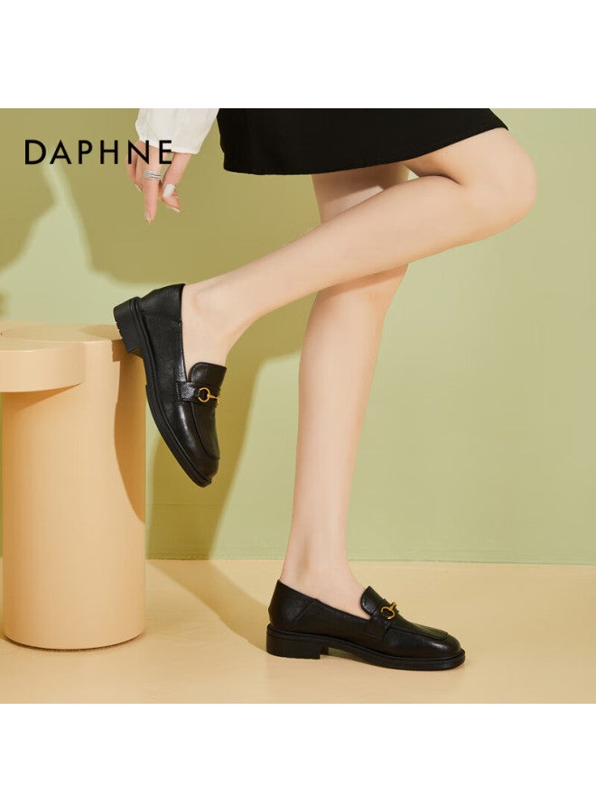 Daphne Loafers Thick Sole Spring New British Style Women's Shoes Chunky Heel Leather Slip-on Flats Black Size 39 - Image 4