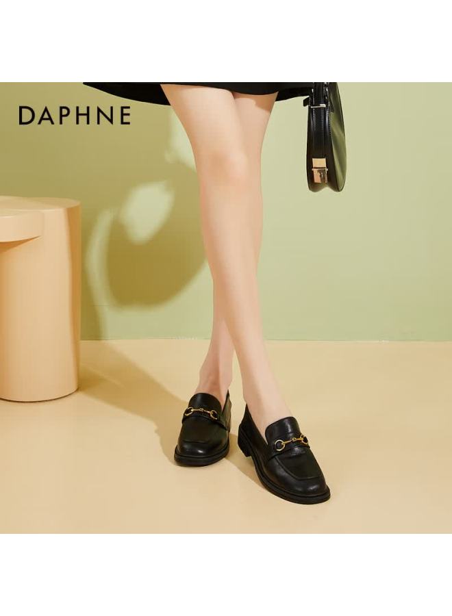 Daphne Loafers Thick Sole Spring New British Style Women's Shoes Chunky Heel Leather Slip-on Flats Black Size 39 - Image 2