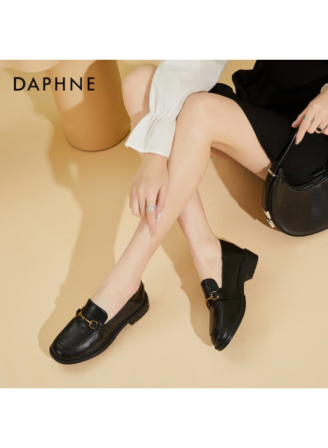 Daphne Loafers Thick Sole Spring New British Style Women's Shoes Chunky Heel Leather Slip-on Flats Black Size 39 - Image 5