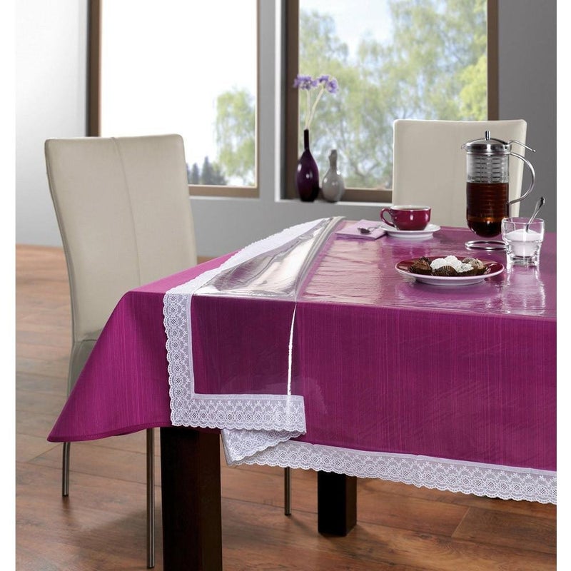 Freelance PVC Transparent Center/Centre Table Cover, Rectangle 60x40 Inch (with White Border Edge Lace) - Clear Plastic Tea Table Protector Sheet/Cloth for Living Room - Product of Meiwa, Japan - Image 1