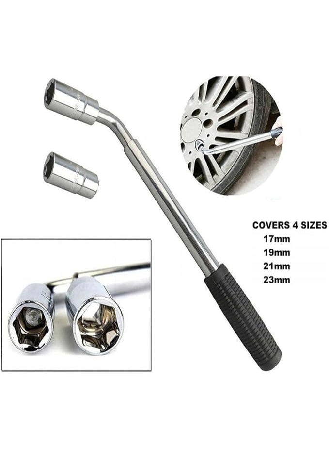 Universal Extendable Car Wheel Nut Wrench – Heavy Duty Tire Socket Tool with 17mm, 19mm, 21mm, and 23mm Sockets – High-Torque Telescopic Cross Design. - Image 3