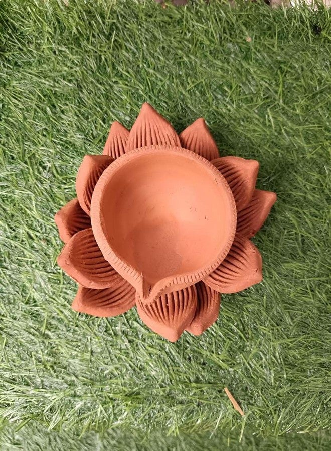 Gachwala Terracotta Earthen Clay Diya (16x14x7 سم) - أخاند ديا لبوجا | ديكور الطين للمنزل - ديبام كوندولو | ضياء الزهور لديكور المنزل/ديكور بوجا - Image 5