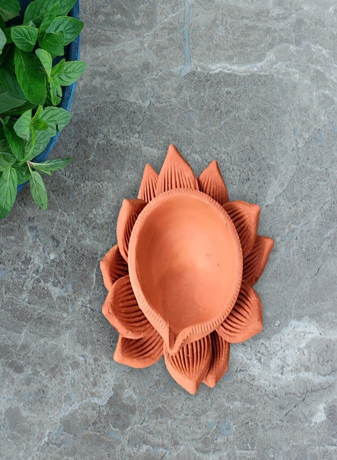 Gachwala Terracotta Earthen Clay Diya (16x14x7 سم) - أخاند ديا لبوجا | ديكور الطين للمنزل - ديبام كوندولو | ضياء الزهور لديكور المنزل/ديكور بوجا - Image 1