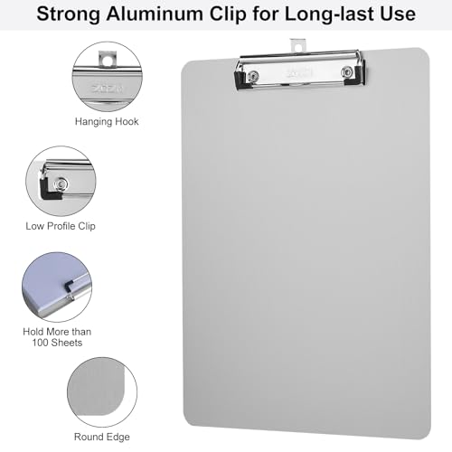 ZCZN Metal Clipboards, 2 Pack Heavy Duty Aluminum Clipboards 12 x 9 Inches, A4 Letter Sizer Document Holder with Low Profile Clip, Suitable for School, Office, Jobsite or Medical Staff, Silver - Image 3