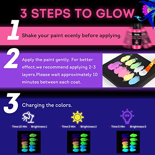 ABEIER Glow in the Dark Acrylic Paint - 10 Bright Colors (60ml/2oz) Long Lasting Glow Fluorescent Paint for DIY Projects, Halloween, Easter, Christmas Decorations - Image 3