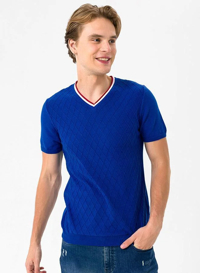 Short Sleeve V neck Knit Tshirt