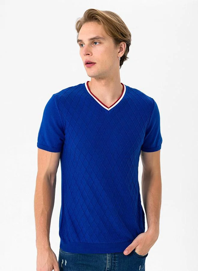 FELIX HARDY Blue Short Sleeve V neck Knit Tshirt for Men | Best Price UAE