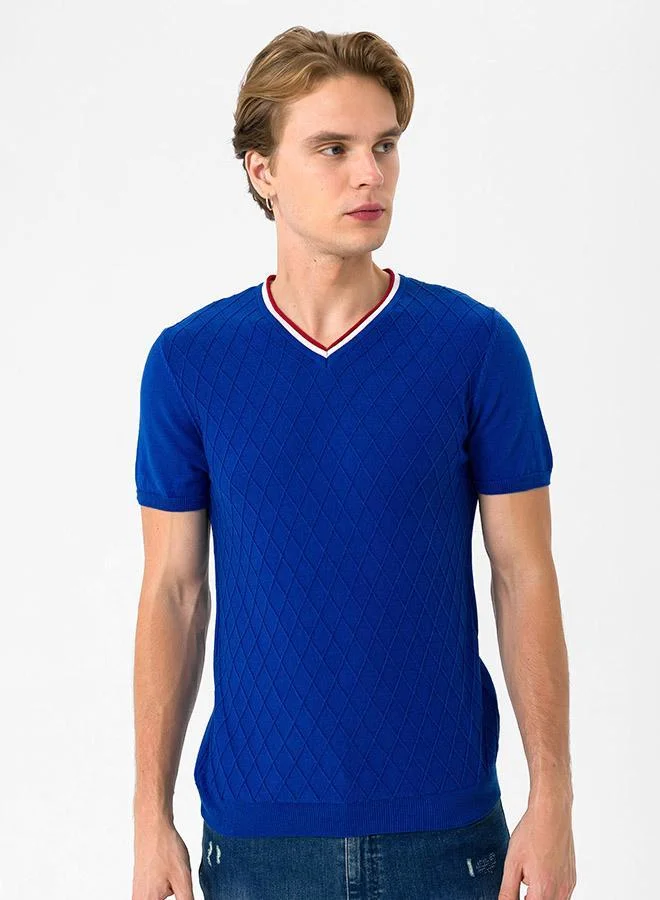 FELIX HARDY Blue Short Sleeve V neck Knit Tshirt for Men | Best Price UAE