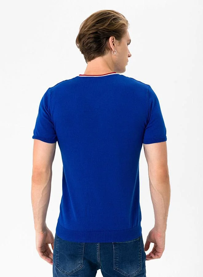 FELIX HARDY Blue Short Sleeve V neck Knit Tshirt for Men | Best Price UAE