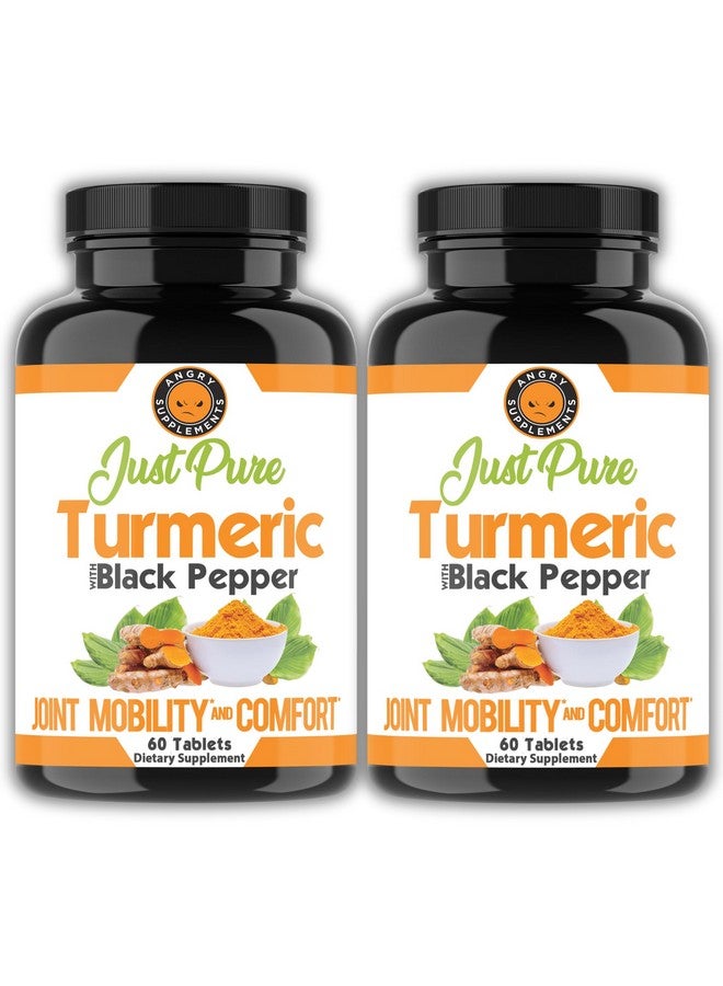 Angry Supplements Just Pure Turmeric Root with Black Pepper - Support, Comfort, Flexibility Blend, 2-Pack (120 Vegetarian Tablets Total) 4-Month Supply - Image 1