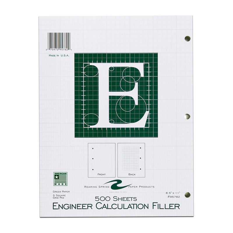 Roaring Spring Engineering Pad, Frame Front 1/2" Right Margin, 8.5" x 11", 500 Sheets, Green Paper - Image 1
