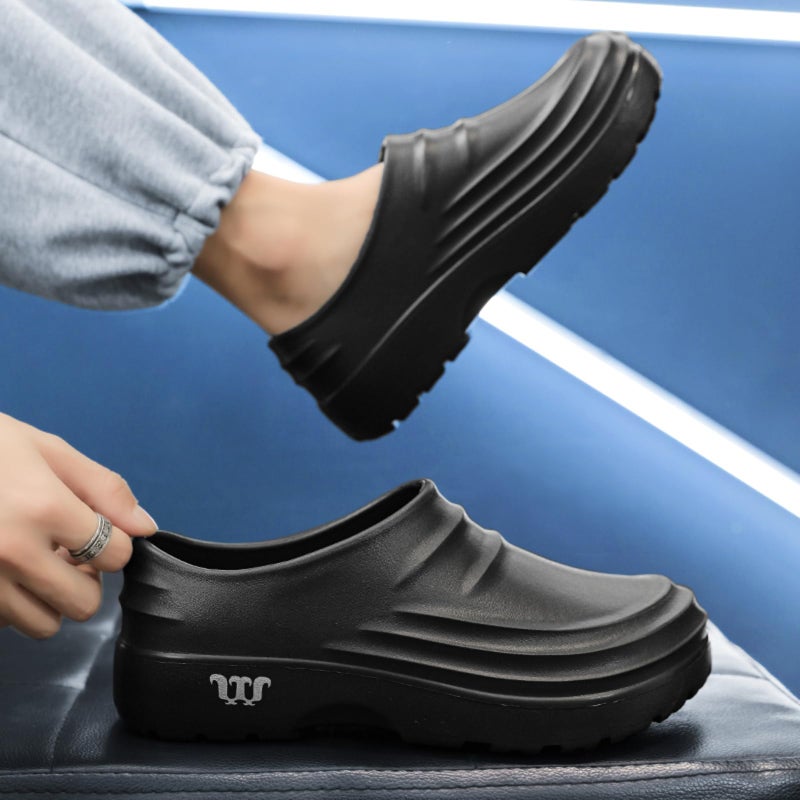 FLIOZY Non-Slip Work Shoes for Men and Women-Oil Resistant Waterproof Chef Shoes with Rubber Anti-Skid Soleï¼ŒMen's Comfortable Kitchen Mules & Clogs for Restaurant, Nursing, and Industrial Use Black-36 - Image 3