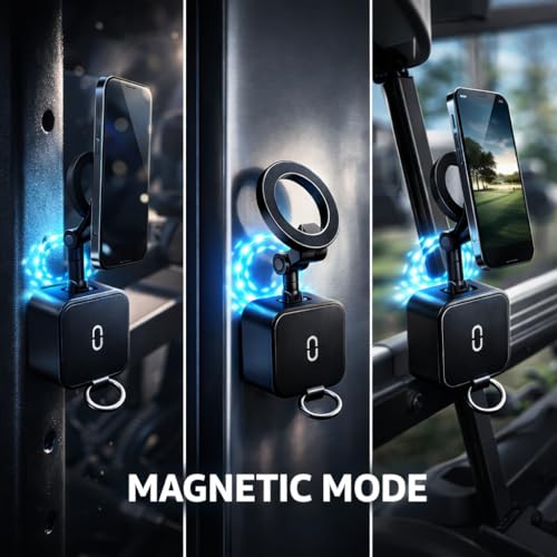 Mizi 3-in-1 Magnetic Phone Holder [20x N52] Strong Magnets, Portable Mount for Golf Carts, Garage, Gym, Travel, Kitchen, Office, Outdoor, Car - Black - Image 4