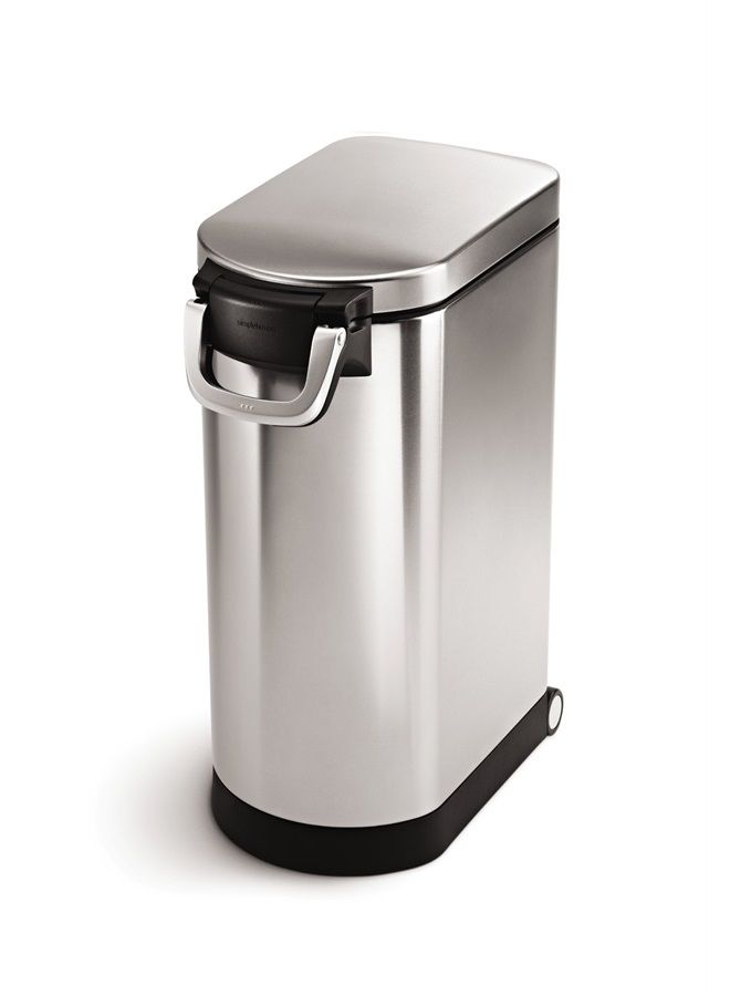 حاوية تخزين طعام الحيوانات الأليفة سعة 35 لتر، 40 رطل / 18.1 كجم من سيمبل هيومان، مصنوعة من الفولاذ المقاوم للصدأ المصقول لطعام الكلاب والقطط وعلف الطيور