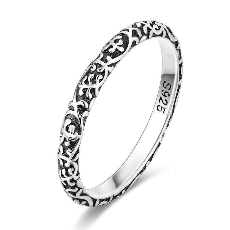Hapour 925 Sterling Silver Ring for Women Vintage Filigree Stackable Rings Trendy Jewelry Gifts for Her Ring Size 9 - Image 1