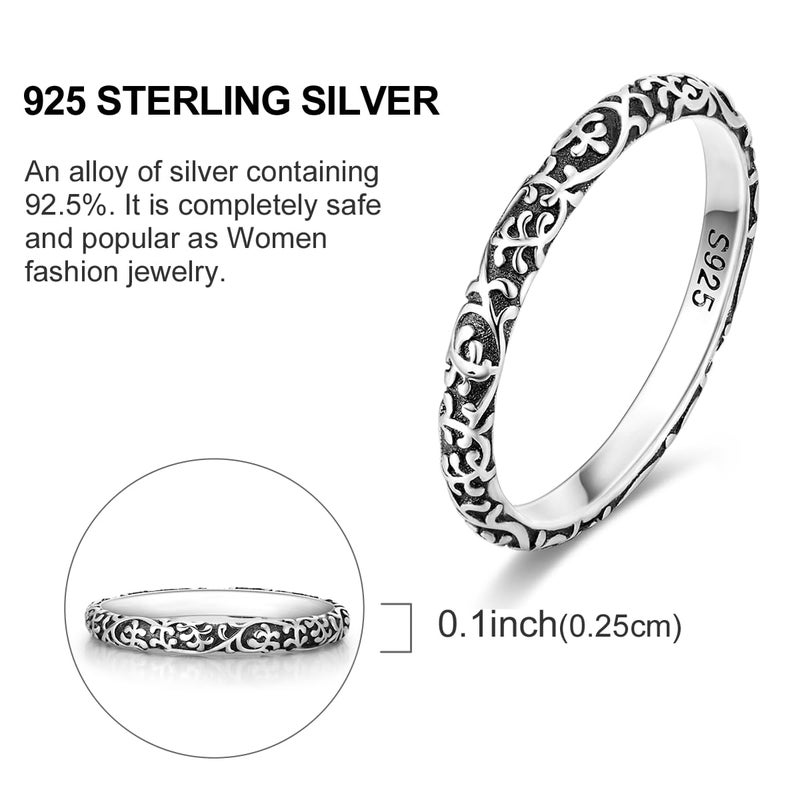 Hapour 925 Sterling Silver Ring for Women Vintage Filigree Stackable Rings Trendy Jewelry Gifts for Her Ring Size 9 - Image 3