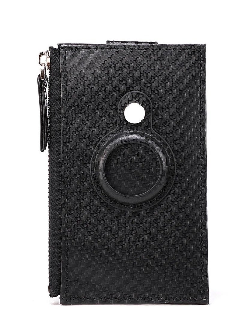 Captaintech Slim Wallet for AirTag, Carbon Fiber Leather Wallet for Men, RFID Blocking Cash Slim Minimalist Front Pocket Wallet, with Money Clip Air Tag Wallet Card Holder Bifold Gifts for Men (Black)  - Image 1