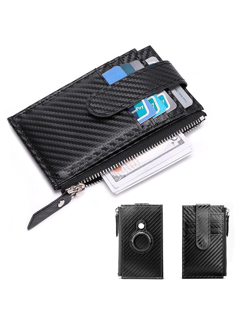 Captaintech Slim Wallet for AirTag, Carbon Fiber Leather Wallet for Men, RFID Blocking Cash Slim Minimalist Front Pocket Wallet, with Money Clip Air Tag Wallet Card Holder Bifold Gifts for Men (Black)  - Image 2