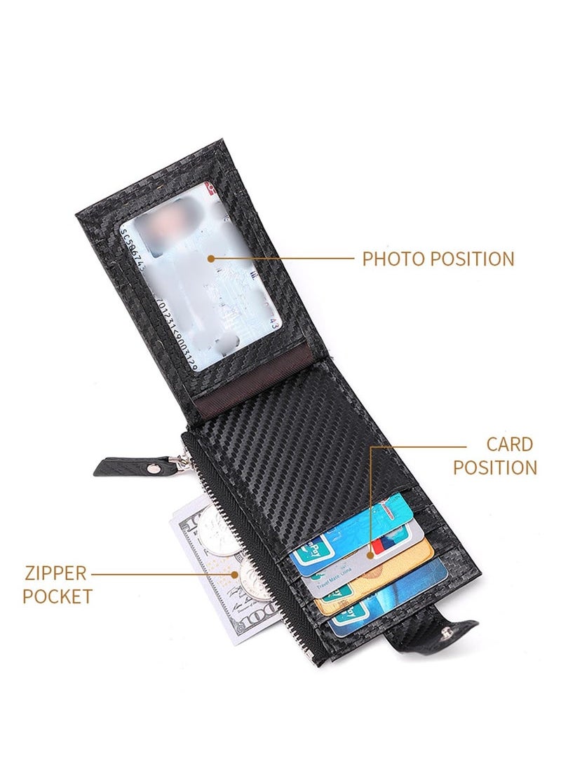 Captaintech Slim Wallet for AirTag, Carbon Fiber Leather Wallet for Men, RFID Blocking Cash Slim Minimalist Front Pocket Wallet, with Money Clip Air Tag Wallet Card Holder Bifold Gifts for Men (Black)  - Image 3