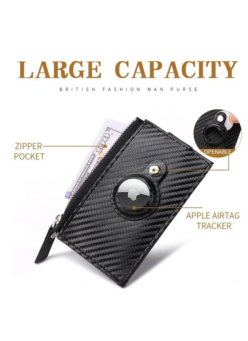Captaintech Slim Wallet for AirTag, Carbon Fiber Leather Wallet for Men, RFID Blocking Cash Slim Minimalist Front Pocket Wallet, with Money Clip Air Tag Wallet Card Holder Bifold Gifts for Men (Black)  - Image 4