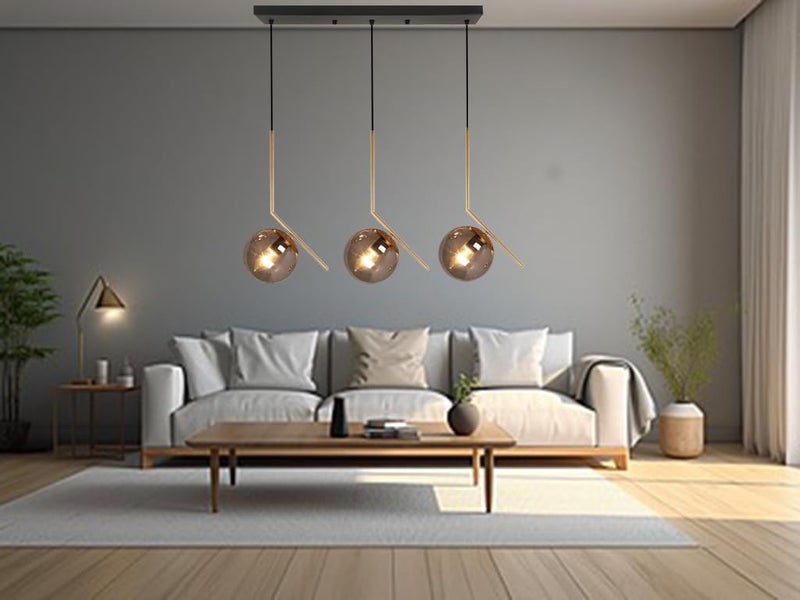 kinis Black Doom Inclined at 145 Degree Linear Thaali Pendant Light/Cluster Hanging Light/Ceiling Light/Three Pendant Lamp to Décor Home/Living Room/Bedroom/Office/Dining (Without Bulb) - Image 1
