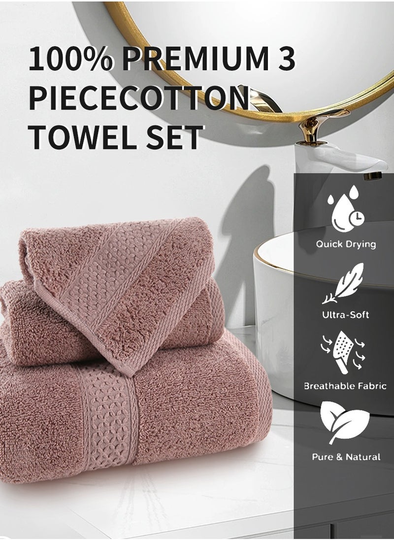 MileMelo - 3 Piece Premium Cotton Towel Set 1 Face Washcloth, 1 Hand Towel, 1 Bath Towel, Quick Dry, Breathable & Highly Absorbent Towels, Ultra Soft Towels Ideal for Daily Use Light Brown - Image 1