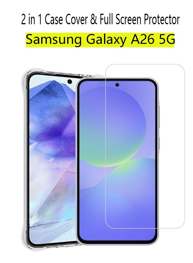 2 in 1 Samsung Galaxy A26 5G Phone Case Cover & Screen Protector - Shockproof Clear Slim TPU Protective Phone Cover & Full Coverage Delicate Touch Tempered Glass Screen Protector for Samsung Galaxy A26 5G  - Image 1
