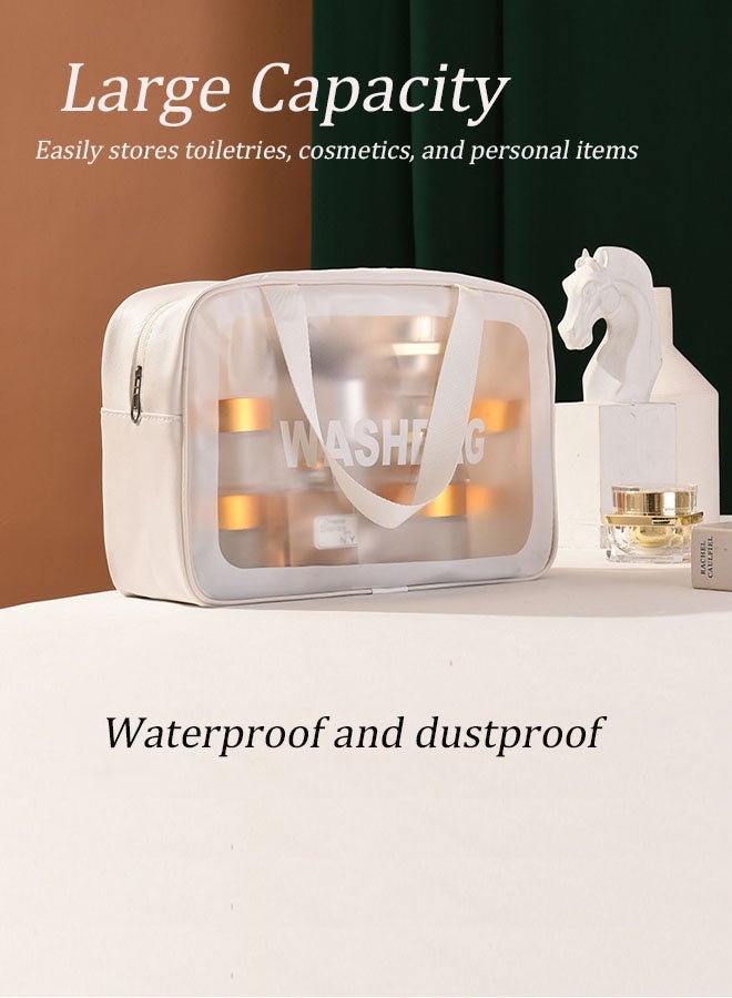 Translucent Waterproof Makeup Cosmetic Bag Travel Organizer for Accessories, Portable PVC Wash Bag Travel Business Vacation Bathroom Organizer（White-L) - Image 3