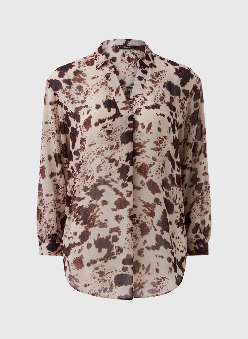 Matalan Et Vous Brown Animal Print V-Neck Blouse
