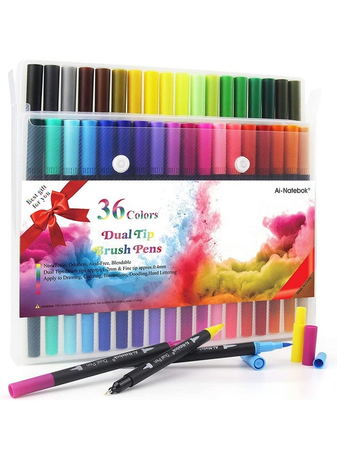 ai-natebok Dual Brush Marker Pens, Coloring Pens, 36 Colors 0.4 Fine Tip Markers & Brush Pen For Adult Coloring Books Bullet Journal Note Taking Writing Planning Art Project - Image 2