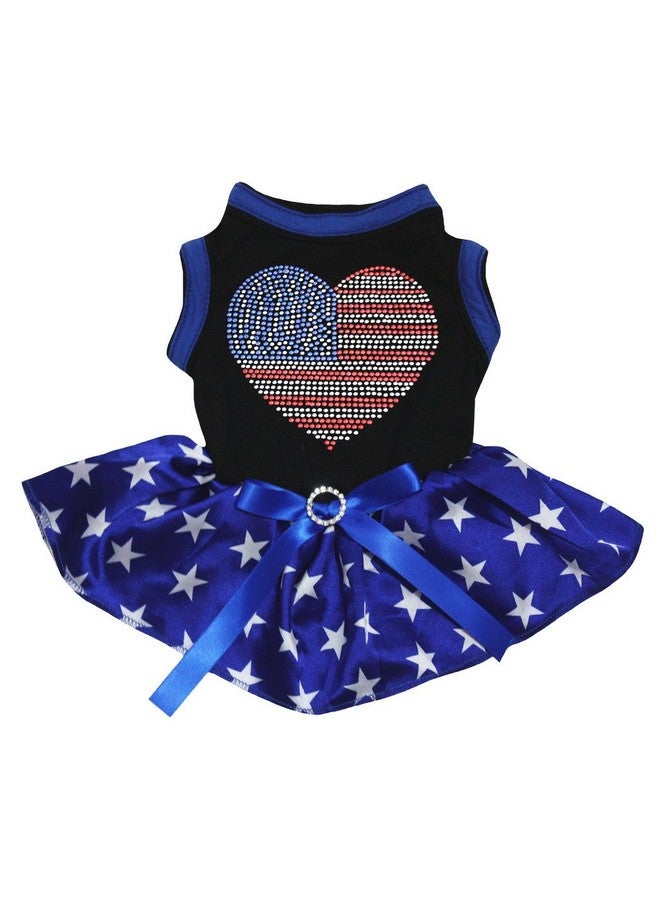 بيتيتبيلا فستان جرو كلب من Petitebella بأحجار الراين الأمريكية على شكل قلب (أسود/أزرق، نجوم، مقاس صغير) - Image 1