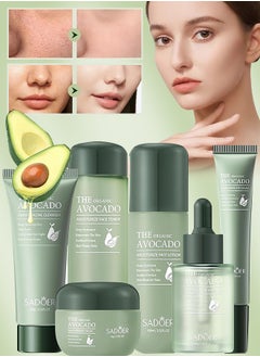 SADOER Organic Avocado Moisturizing Six Pieces Skin Care Set with Refreshing Oil Control Cleanser Hydrate Lock Water Toner Nourishing Eye Cream Soothing Essence Whitening Lotion and Lift Tighten Face Cream  - Image 1