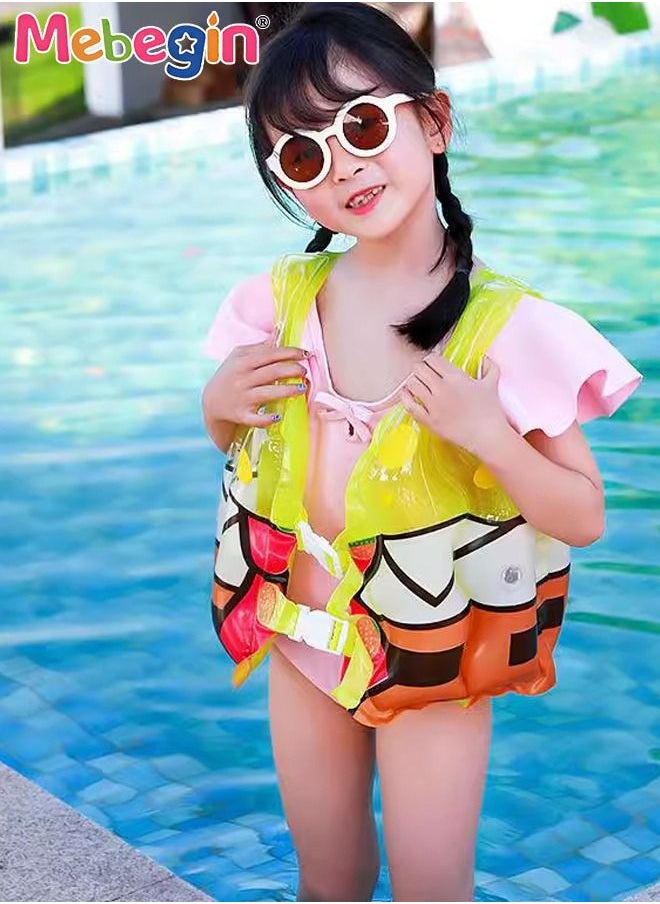 MEBEGIN - 2Pcs Swim Vests Set for Kids, Floatation Vest with Adjustable Buckles and Cartoon Design, Buoyancy Swimming Aid Float Jackets for Learning Swiming, Perfect for Pool, Swim Lesson, Beach and Water Party - Image 1