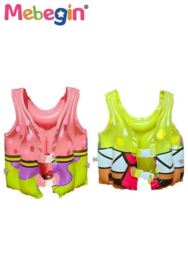 MEBEGIN - 2Pcs Swim Vests Set for Kids, Floatation Vest with Adjustable Buckles and Cartoon Design, Buoyancy Swimming Aid Float Jackets for Learning Swiming, Perfect for Pool, Swim Lesson, Beach and Water Party - Image 1