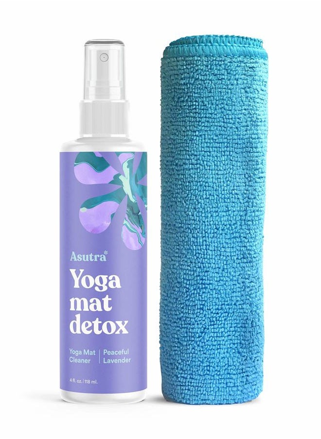 Asutra - Yoga Mat Cleaner Spray (Peaceful Lavender), 4 fl oz - No Slippery Residue, Organic Essential Oils, Deep-Cleansing for Fitness Gear & Gym Equipment, Microfiber Towel Included - Image 1