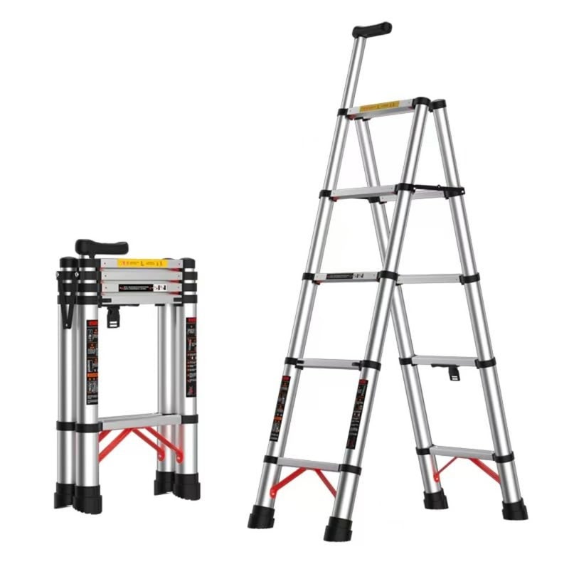 Foldable Ladder 5 Steps, Portable Folding Ladder Step With Extendable Handrail, One-Touch Retraction, Lightweight Aluminium Step Ladder For Home, Kitchen, Library And Office, 330lbs Capacity - Image 1