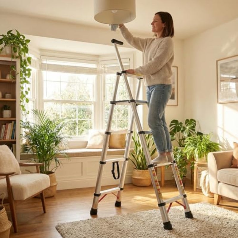 Foldable Ladder 5 Steps, Portable Folding Ladder Step With Extendable Handrail, One-Touch Retraction, Lightweight Aluminium Step Ladder For Home, Kitchen, Library And Office, 330lbs Capacity - Image 3