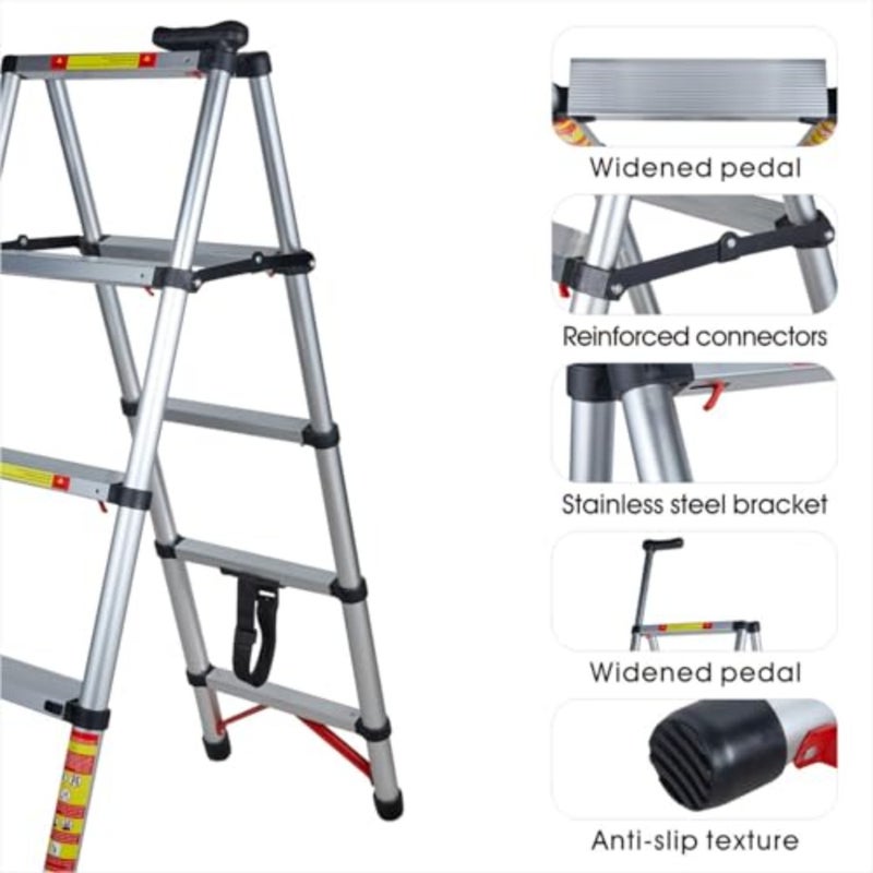 Foldable Ladder 5 Steps, Portable Folding Ladder Step With Extendable Handrail, One-Touch Retraction, Lightweight Aluminium Step Ladder For Home, Kitchen, Library And Office, 330lbs Capacity - Image 4