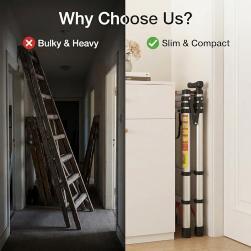 Foldable Ladder 5 Steps, Portable Folding Ladder Step With Extendable Handrail, One-Touch Retraction, Lightweight Aluminium Step Ladder For Home, Kitchen, Library And Office, 330lbs Capacity - Image 5