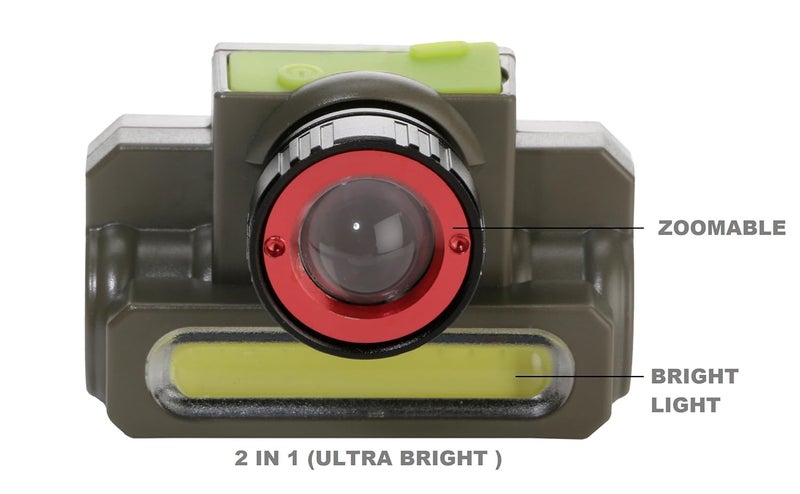 DOCOSS -2 in 1 Ultra Bright -Zoomable Waterproof Rechargeable Pvc Plastic Head Torch Weatherproof Led Flash Light Spotlight Rechargable for Camping Cycling Caving Hiking Hunting Trekking - Image 2