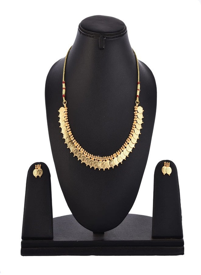 KENNICE Gold-Plated Laxmi Temple Coin Necklace With Earrings Jewellery Set For Women & Girls - Image 2