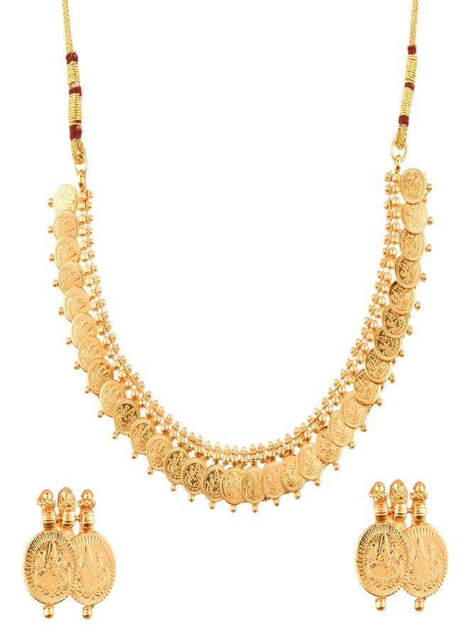 KENNICE Gold-Plated Laxmi Temple Coin Necklace With Earrings Jewellery Set For Women & Girls - Image 1